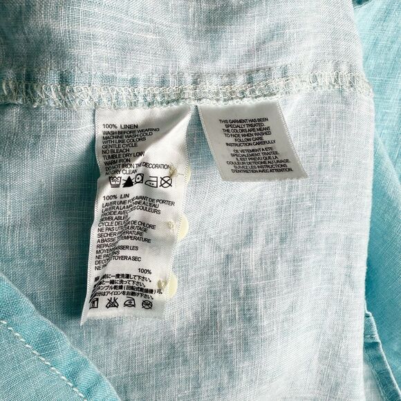 Tommy Bahama Mens Button Up Shirt Teal Blue-Green L 100% LINEN Long Sleeve - Picture 3 of 6